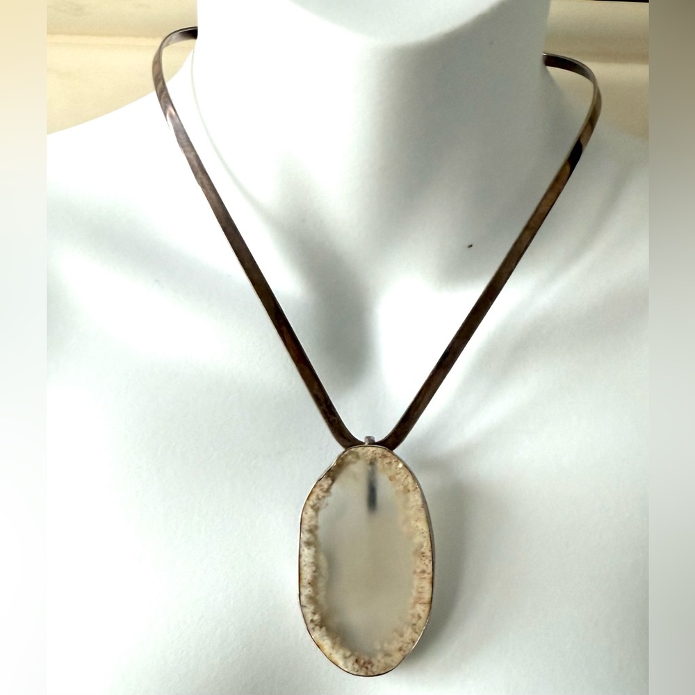 Silver 925 Agate Geode Slice, Semitransparent, Pe… - image 3